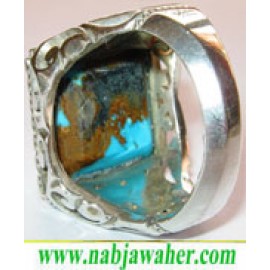 انگشترنفیس مردانه کم نظیر فیروزه نیشابوری بو اسحاقی با رکاب مرصع نقره دستساز قدیمی 