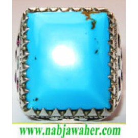 انگشترنفیس مردانه کم نظیر فیروزه نیشابوری بو اسحاقی با رکاب مرصع نقره دستساز قدیمی 