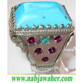 انگشترنفیس مردانه کم نظیر فیروزه نیشابوری بو اسحاقی با رکاب مرصع نقره دستساز قدیمی 