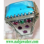 انگشترنفیس مردانه کم نظیر فیروزه نیشابوری بو اسحاقی با رکاب مرصع نقره دستساز قدیمی 