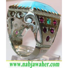 انگشترنفیس مردانه کم نظیر فیروزه نیشابوری بو اسحاقی با رکاب مرصع نقره دستساز قدیمی 