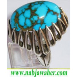 انگشترنفیس مردانه طبع دار فیروزه نیشابوری با رکاب شبکه نقره استاد باقر کریمی تهران کریمی 