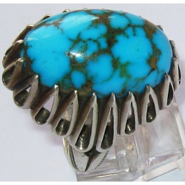 انگشترنفیس مردانه طبع دار فیروزه نیشابوری با رکاب شبکه نقره استاد باقر کریمی تهران کریمی 