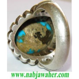 انگشترنفیس مردانه طبع دار فیروزه نیشابوری با رکاب شبکه نقره استاد باقر کریمی تهران کریمی 