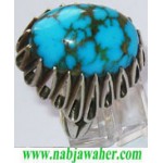 انگشترنفیس مردانه طبع دار فیروزه نیشابوری با رکاب شبکه نقره استاد باقر کریمی تهران کریمی 