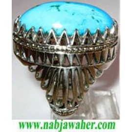 انگشترنفیس مردانه طبع دار فیروزه نیشابوری با رکاب شبکه نقره استاد افتخاری تهران افتخاری