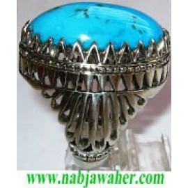 انگشترنفیس مردانه طبع دار فیروزه نیشابوری با رکاب شبکه نقره استاد افتخاری تهران افتخاری