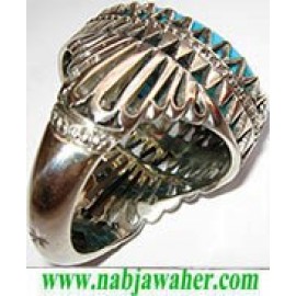 انگشترنفیس مردانه طبع دار فیروزه نیشابوری با رکاب شبکه نقره استاد افتخاری تهران افتخاری