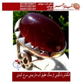 انگشتر فاخر عقیق سرخ یمنی با رکاب پشت بسته ثامن تهران کد 1754