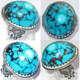 انگشترنفیس مردانه طبع دار فیروزه نیشابوری با رکاب شبکه نقره استاد شاکری خراسان