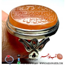 انگشترعقیق سرخ حکاکی ناد علیا مظهر العجائب تجده عونا لک فی النواِئب کل هم و غم سینجلی بولایتک یا علی یاعلی یاعلی