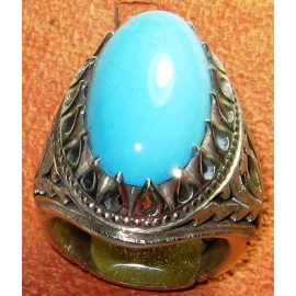 انگشترنفیس مردانه طبع دار فیروزه نیشابوری با رکاب شبکه نقره شاکری خراسان 