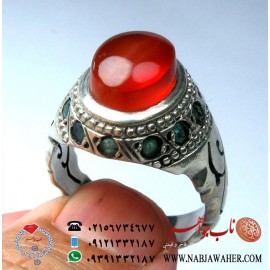 انگشتر عقیق و دوازده زمرد کد 5067