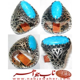 انگشترنفیس مردانه فیروزه طبع دار عجمی نیشابور رکاب نقره دستسازمشهد