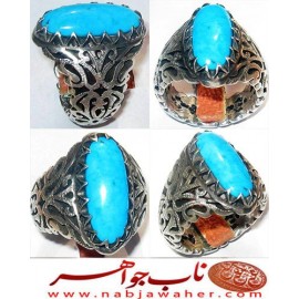 انگشترنفیس مردانه فیروزه طبع دار عجمی نیشابور رکاب نقره دستسازمشهد