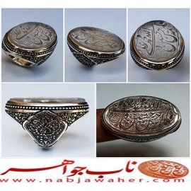 انگشترنفیس مردانه درّ نجف خط المذنب میرزا حکاکی استاد مجتبی اتشباز ذکر پنج تن آل عبا رکاب افتخاری قلمزنی ساعی