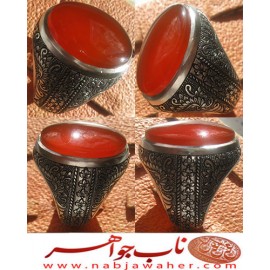 انگشترنقره مردانه عقیق سرخ جگری کمنظیر یمنی رکاب نقره نفیس دستسازمیرزایی زنجان و قلمزنی ساعی