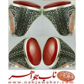 انگشترنقره مردانه عقیق سرخ جگری کمنظیر یمنی رکاب نقره نفیس دستسازمیرزایی زنجان و قلمزنی ساعی