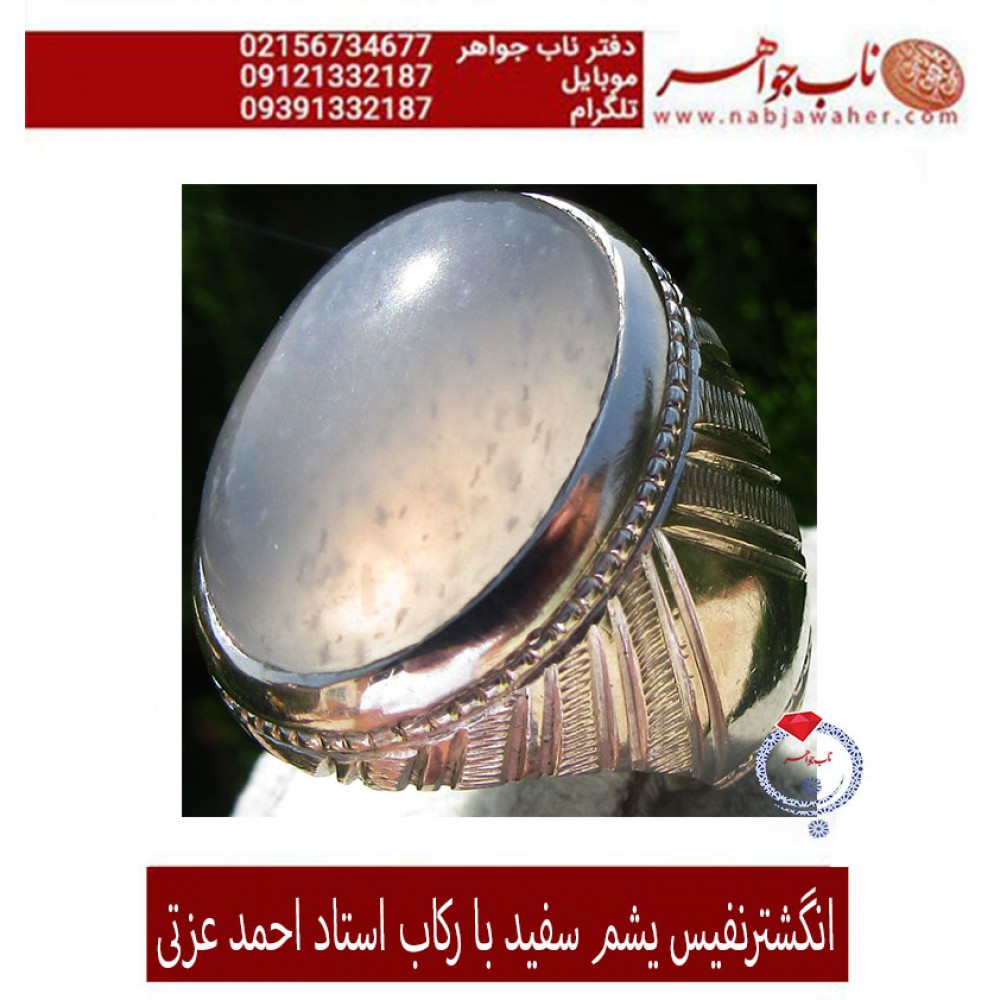 انگشترنفیس مردانه یشم_سفید،رکاب_احمد_عزتی ،رکاب_ری_احمد