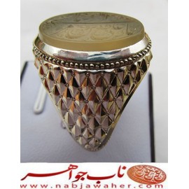 انگشترنقره مردانه خطی عقیق نباتی یمنی خط مبین استاد حسین رضیعی رکاب نقره نفیس دستساز استادباقرکریمی تهران_کریمی ذکر یاعلی ابن موسی الرضا