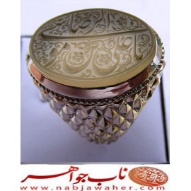انگشترنقره مردانه خطی عقیق نباتی یمنی خط مبین استاد حسین رضیعی رکاب نقره نفیس دستساز استادباقرکریمی تهران_کریمی ذکر یاعلی ابن موسی الرضا