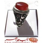 انگشترنقره مردانه عقیق یمنی همراه با رکاب فاخر احمدنامی قلمزنی جنگی