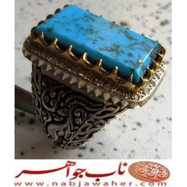 انگشترنفیس مردانه فیروزه شجرناب نیشابوری رکاب فاخر مهدی رحمانی قلمزنی جنگی