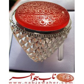 انگشترنقره مردانه خطی عقیق سرخ یمن خط مبین استاد حسین رضیعی رکاب نقره نفیس دستساز استادباقرکریمی تهران_کریمی ذکر ومن یتق الله یجعل له مخرجا