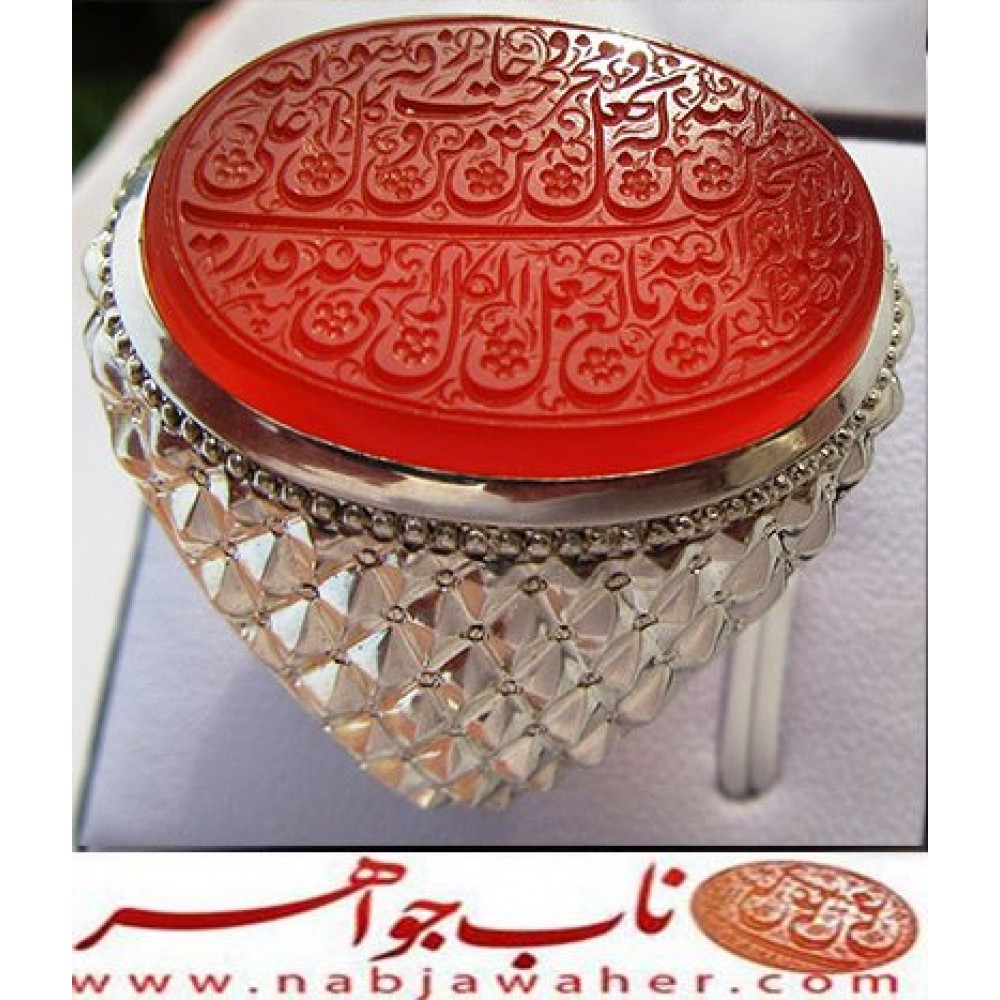 انگشترنقره مردانه خطی عقیق سرخ یمن خط مبین استاد حسین رضیعی رکاب نقره نفیس دستساز استادباقرکریمی تهران_کریمی ذکر ومن یتق الله یجعل له مخرجا