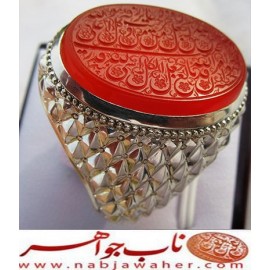 انگشترنقره مردانه خطی عقیق سرخ یمن خط مبین استاد حسین رضیعی رکاب نقره نفیس دستساز استادباقرکریمی تهران_کریمی ذکر ومن یتق الله یجعل له مخرجا
