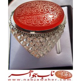 انگشترنقره مردانه خطی عقیق سرخ یمن خط مبین استاد حسین رضیعی رکاب نقره نفیس دستساز استادباقرکریمی تهران_کریمی ذکر ومن یتق الله یجعل له مخرجا