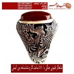 انگشترنفیس مردانه عقیق سرخ یمنی رکاب فاخر و ارزشمند قلمزنی سیمرغ اثر حمید جنگی 