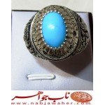 انگشترنفیس مردانه فیروزه پاک عجمی نیشابوری رکاب فاخر مهدی رحمانی قلمزنی جنگی