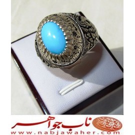 انگشترنفیس مردانه فیروزه پاک عجمی نیشابوری رکاب فاخر مهدی رحمانی قلمزنی جنگی