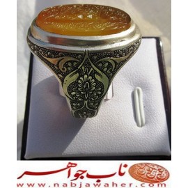 انگشترنفیس خطی مردانه عقیق_یمنی خط_میرزا،حکاکی محمدمجتبی_آتشباز، رکاب_قلمزنی_نقره،رکاب_نقره_نفیس وحکاکی-یاعلی