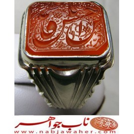 انگشترنقره مردانه خطی عقیق یمن خط حرّ استادرضاقربانی رکاب نقره نفیس دستساز شیرازی ذکر یاحسن_بن_فاطمه