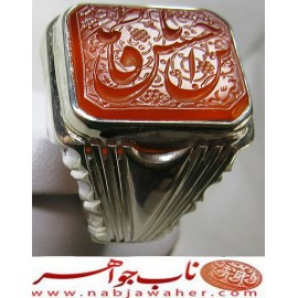 انگشترنقره مردانه خطی عقیق یمن خط حرّ استادرضاقربانی رکاب نقره نفیس دستساز شیرازی ذکر یاحسن_بن_فاطمه