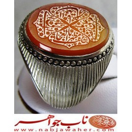 انگشترنفیس مردانه عقیق یمنی خط عبد حکاکی مجیدرحمانی ذکر یاقاهرالعدو یا والی الولی یا مظهرالعجائب یا مرتضی علی رکاب نقره دستساز