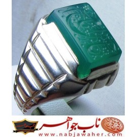انگشترنفیس خطی نقره مردانه عقیق_سبز خط_طه،حکاکی جواد_حیدری، رکاب_استاداکبری، وحکاکی یاامام_حسن