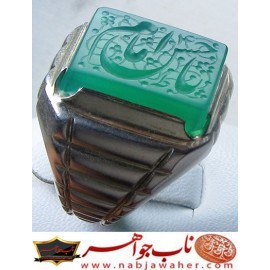 انگشترنفیس خطی نقره مردانه عقیق_سبز خط_طه،حکاکی جواد_حیدری، رکاب_استاداکبری، وحکاکی یاامام_حسن