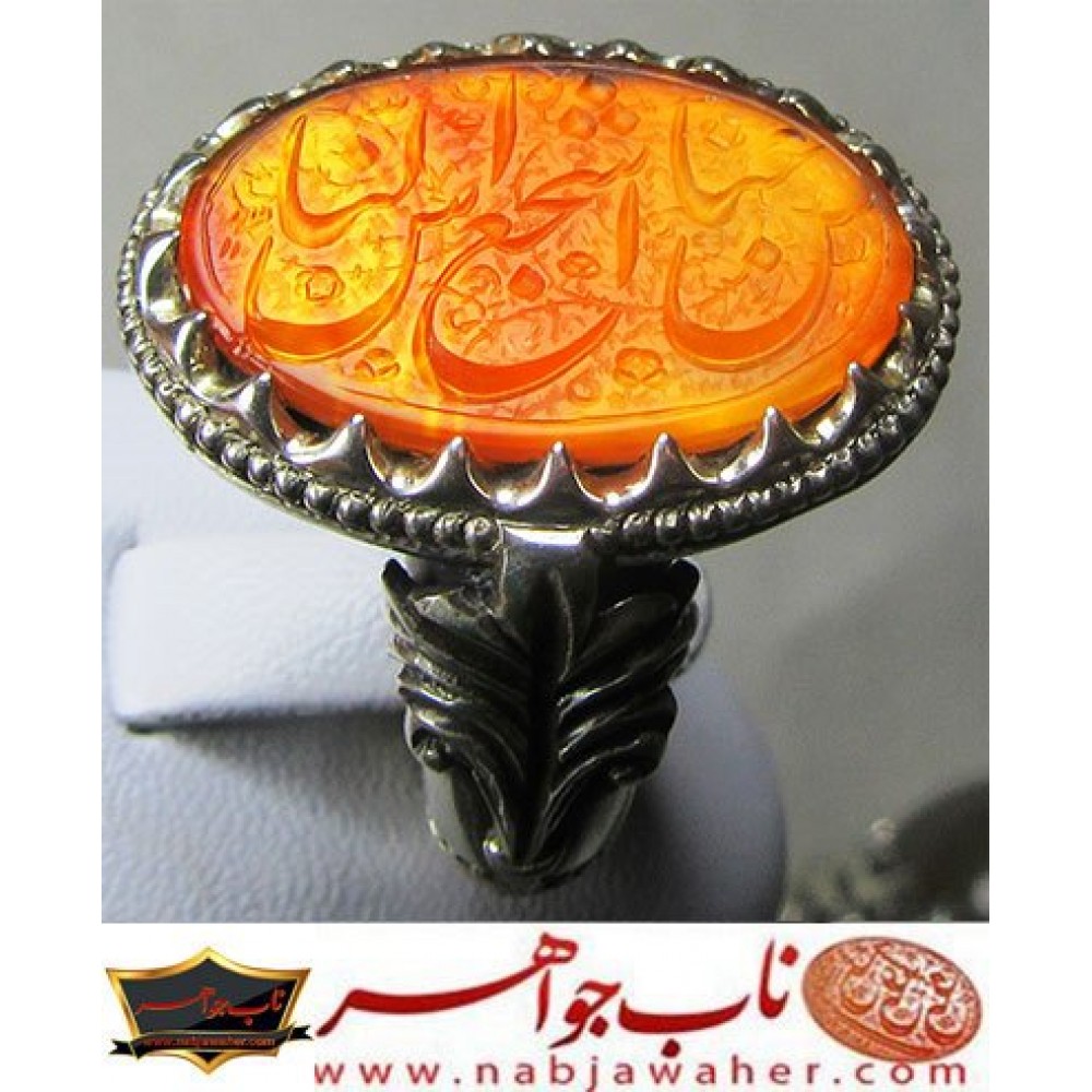 انگشترنفیس مردانه عقیق یمن خط س م110 حکاکی سیدمهدی مدنی ذکر عباس اشجع الناس رکاب تهران_مظهری