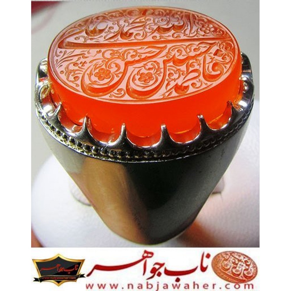 انگشترنقره مردانه خطی عقیق یمن خط مبین استاد حسین رضیعی رکاب نقره نفیس دستسازاستاد محمد افتخاری ذکر الله محمد علی فاطمه حسن حسین