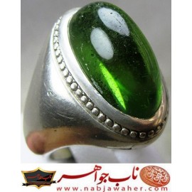 انگشترنفیس مردانه دُرّسبزفاطمی_نجف ،رکاب_ کشکولی_نقره ،رکاب_نقره_سنگین