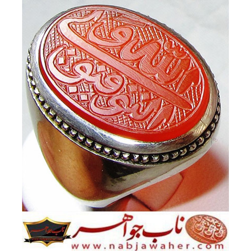 انگشترنفیس خطی مردانه عقیق_کهنه_یمنی خط_کوپال،حکاکی قدیمی ،رکاب_فدیوم_مهدی_جدّی وحکاکی_دوطرفه_پشت و روی نگین ،الله_ولی_التوفیق