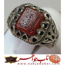 انگشتر عقیق سرخ تراش دامله  خطی و من یتق الله