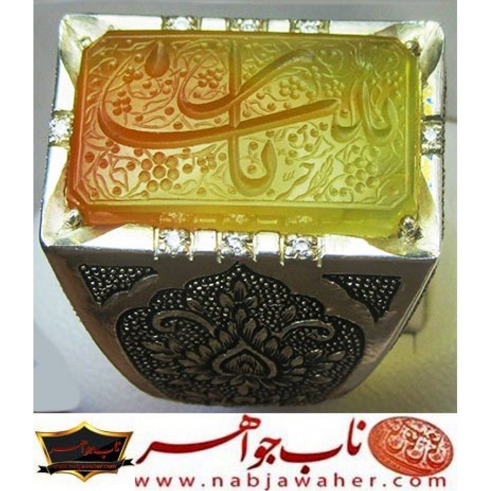 انگشترنقره مردانه خطی عقیق یمنی خط حرّ استادرضاقربانی رکاب نقره نفیس دستسازاستاد محمد افتخاری ذکر یازینب