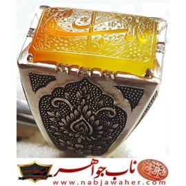 انگشترنقره مردانه خطی عقیق یمنی خط حرّ استادرضاقربانی رکاب نقره نفیس دستسازاستاد محمد افتخاری ذکر یازینب