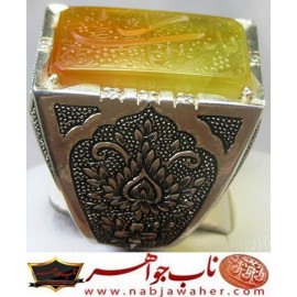 انگشترنقره مردانه خطی عقیق یمنی خط حرّ استادرضاقربانی رکاب نقره نفیس دستسازاستاد محمد افتخاری ذکر یازینب