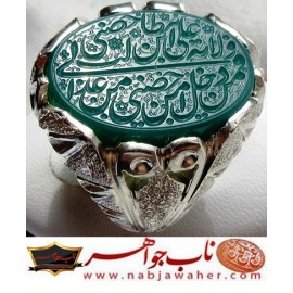 انگشترنفیس عقیق سبزطبیعی حکاکی برند ناب جواهر و خط ناب جواهر ورکاب ناب جواهر