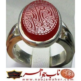 انگشترنفیس مردانه عقیق سرخ یمنی حکاکی حدیث ولایت خط حسین امینی حقیر با رکاب نقره محمد افتخاری
